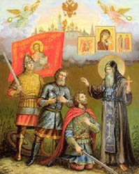 Преподобный Иринарх благословляет Дмитрия Пожарского и Козьму Минина на ратный подвиг